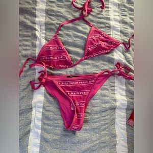 Balmain logo printed two piece bikini set